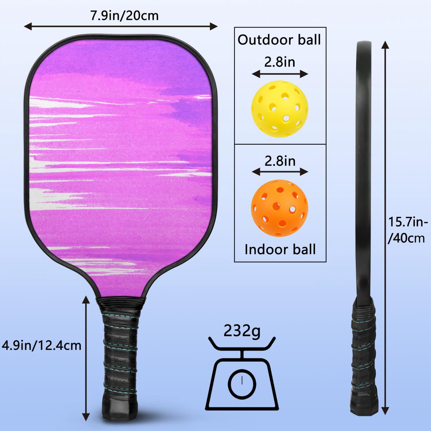 Pickleball Paddles Set Of 2, Fiberglass Surface, Fluid Smoke Aurora Art Style, 4 Balls & Bag