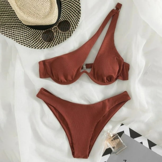WILLBEST Bikini de Mujer, Traje de Baño de Color, Sexy, para Mujer, con Aros En Los Hombros, Bikini, Traje de Baño Bikini