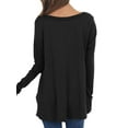 thumbnail image 4 of Women V Neck Buttons Stitched Long Sleeve Irregular Hem Knit Blouse, 4 of 5