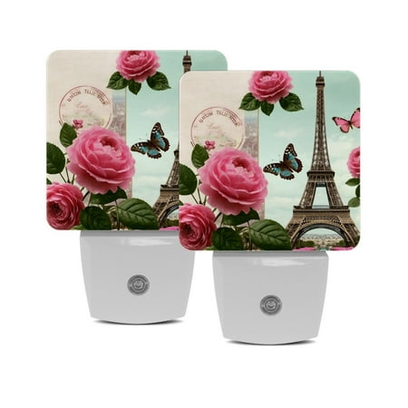 

Night Lights Plug Into Wall [2 Pack] Night Light for Kids LED Nightlight with Dusk to Dawn Sensor for Bathroom Decor Children Room Paris Eiffel Tower Pink Rose Vintage