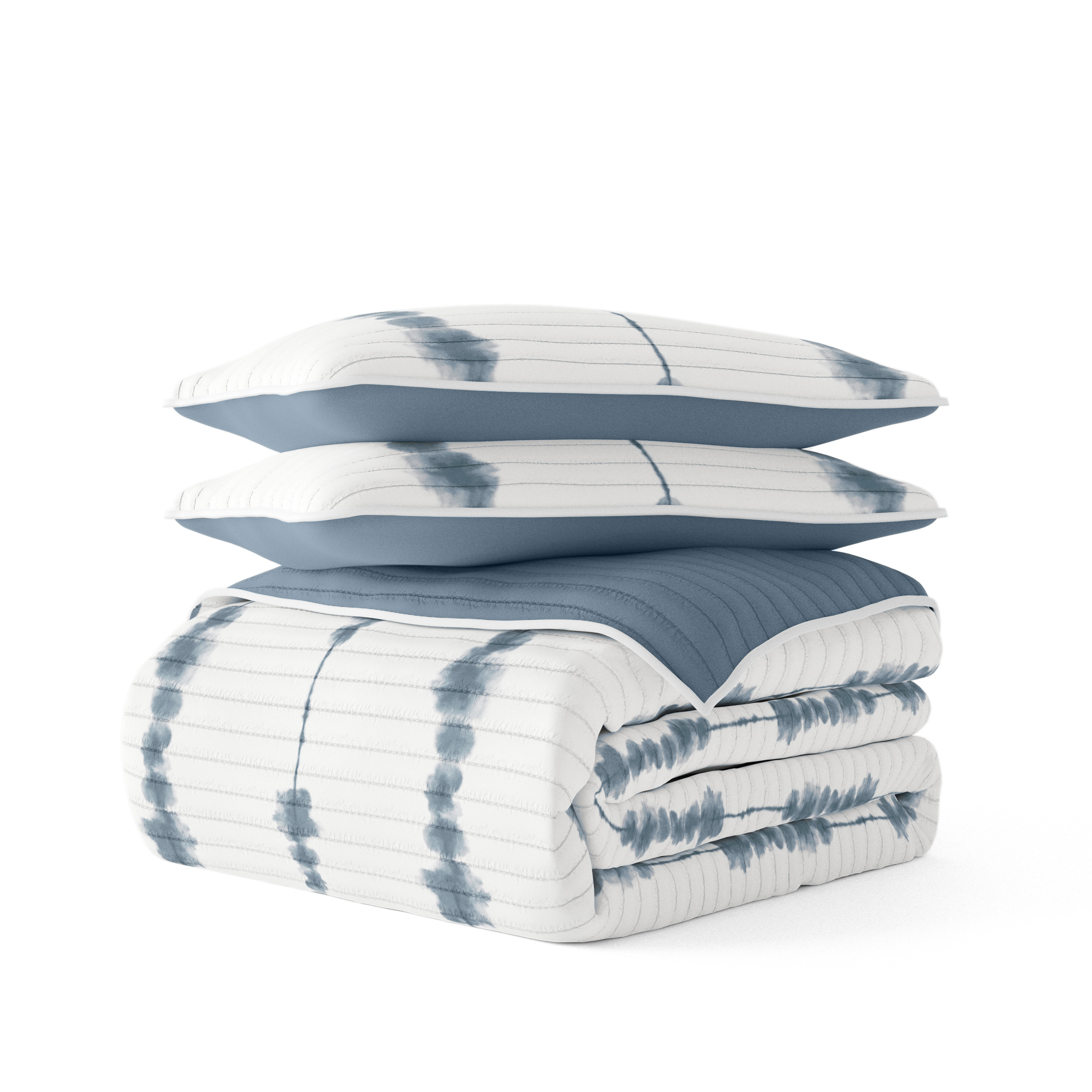 Noble Linens Navy 3 Piece Shibori Reversible Microfiber Quilt Set, Twin / Twin XL