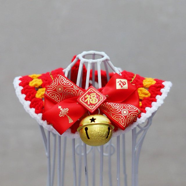 Pet Knitted Wool Collar Chinese New Year Spring Festival Decorative Collar Pet Neck Accessories For Cats DogsXS He Qiyong unisex
