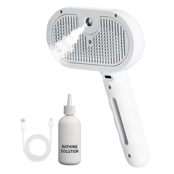 Fresh Fur Shower Brush, 3 In 1 Self Cleaning Pet Spray Hair Removal Comb, Pet Steamy Shower Brush   Bathing Solution, Removes Loose Hair & Reduces Shedding, for Long & Short Haired Pets (White)