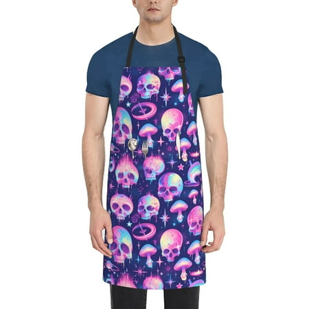 

Rateoe Skull rainbow color Aprons with Pocket Men Womens Aprons Waterproof Adjustable Cooking Aprons for Kitchen Gardening and Salon