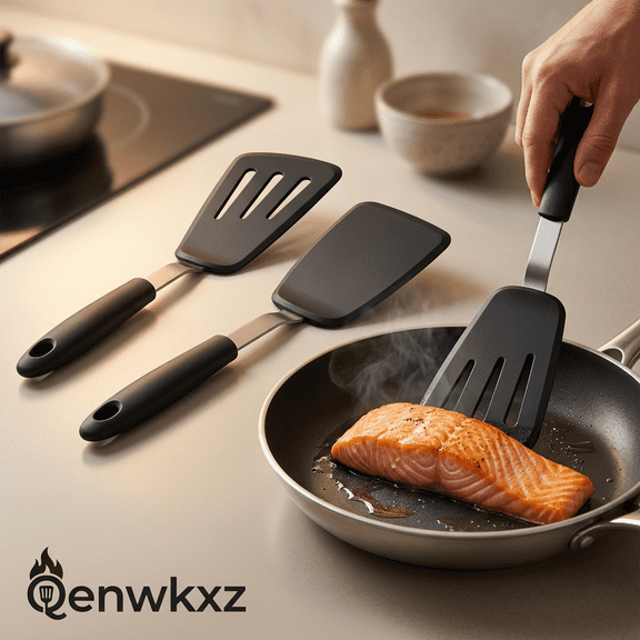 Ikoopy 2 Pack Silicone Spatula Set for Nonstick Cookware Slotted and Solid Spatula Heat Resistant Silicone Turner Stainless Steel Core Flipper for Egg and Pancake