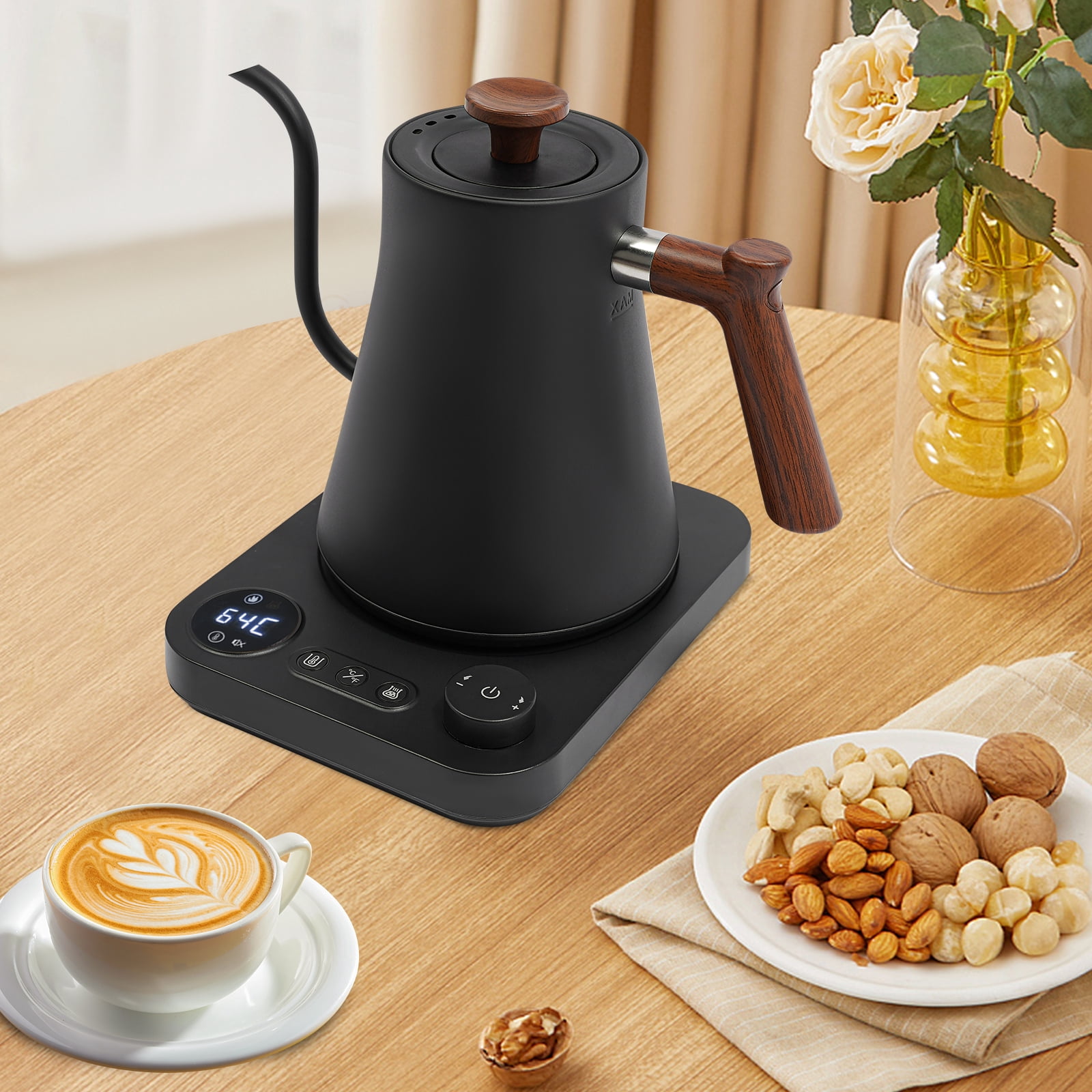 Electric Gooseneck Kettle, 0.9L 1200W 304 Stainless Steel, ±1°F Precise Temp Control (104-212°F), 24H Keep Warm, Ideal for Coffee/Tea Brewing, Home & Coffee Shops