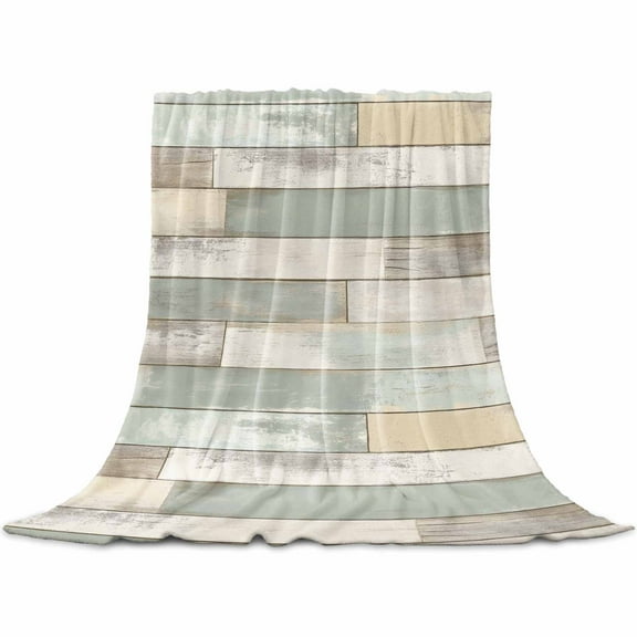 Beige Light Green Flannel Blanket for Bed, Farmhouse Wooden Striped Soft Cozy Warm Couch Throw Blanket, Lightweight Fluffy Plush Bedding Blankets for Sofa Decor All Season 60"x80"