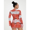 thumbnail image 3 of SUNSIOM Robe Mini Teinture sur Nœuds Patchwork pour Femmes à Manches Longues avec Laçage, Fente, Moulante, Robes de Boîte de Nuit et de Fête, 3 of 10