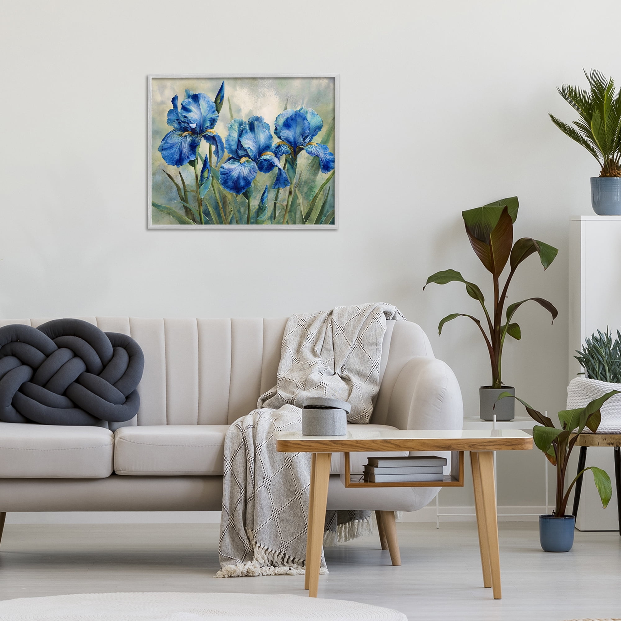 Stupell Industries Drawn Blue Iris Flowers Gray Framed Giclee Art, design by Franklyn Gregory