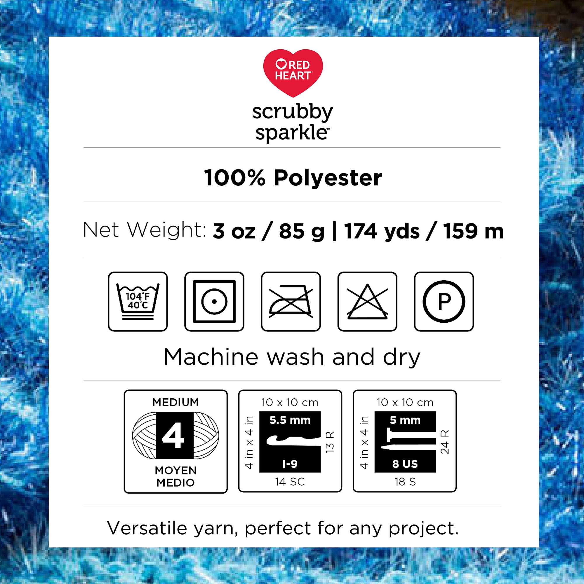 Red Heart® Scrubby Sparkle™ #4 Worsted (Medium) Polyester Yarn, Blueberry 3oz/85g 174 Yards
