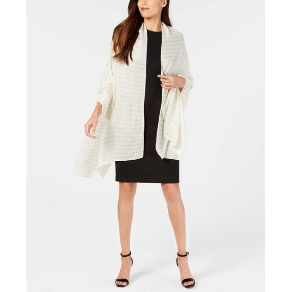 Calvin Klein Women's Pleated Metallic Stripe Evening Wrap (Eggshell)