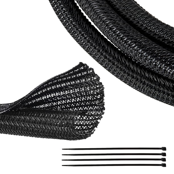 Funda de cable RED WOLF de alambre trenzado de 3 m a 1,27 cm, color negro