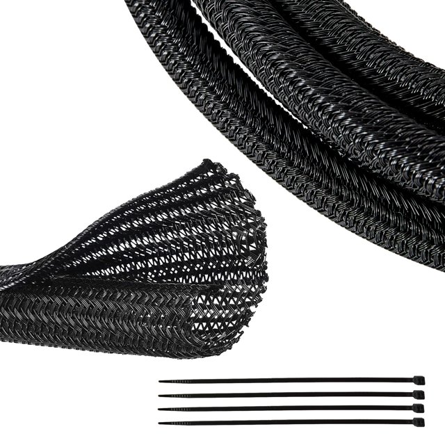 Funda de cable RED WOLF de alambre trenzado de 3 m a 1,27 cm, color negro