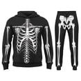 thumbnail image 4 of Ruiwill Big Boys 2 Piece Outfit Set Size 9-10 Years Hooded Collar Long Sleeve Skeleton Print Halloween Hoodie With Pants Set Winter Fashion Boy Outfit Set Black, 4 of 5