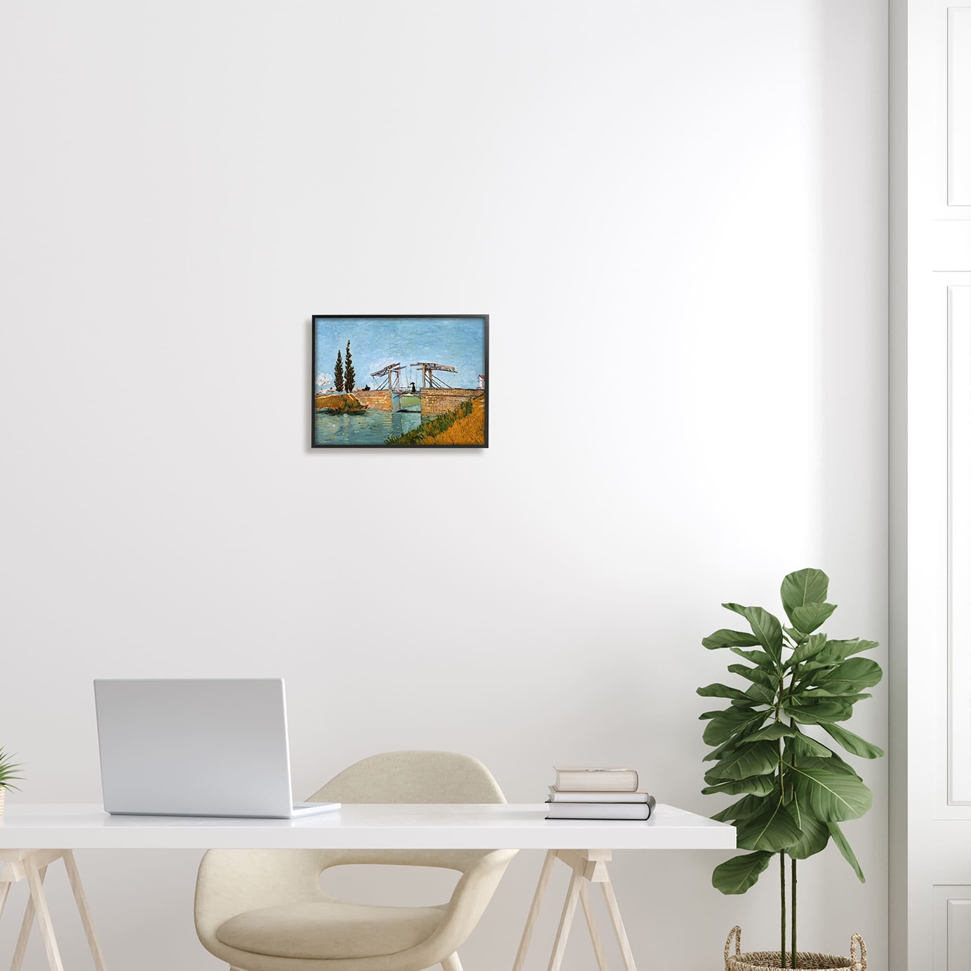 Stupell Industries Brug bij Langlois Vincent van Gogh Classic Bridge Painting Painting White Framed Art Print Wall Art, Design by one1000paintings