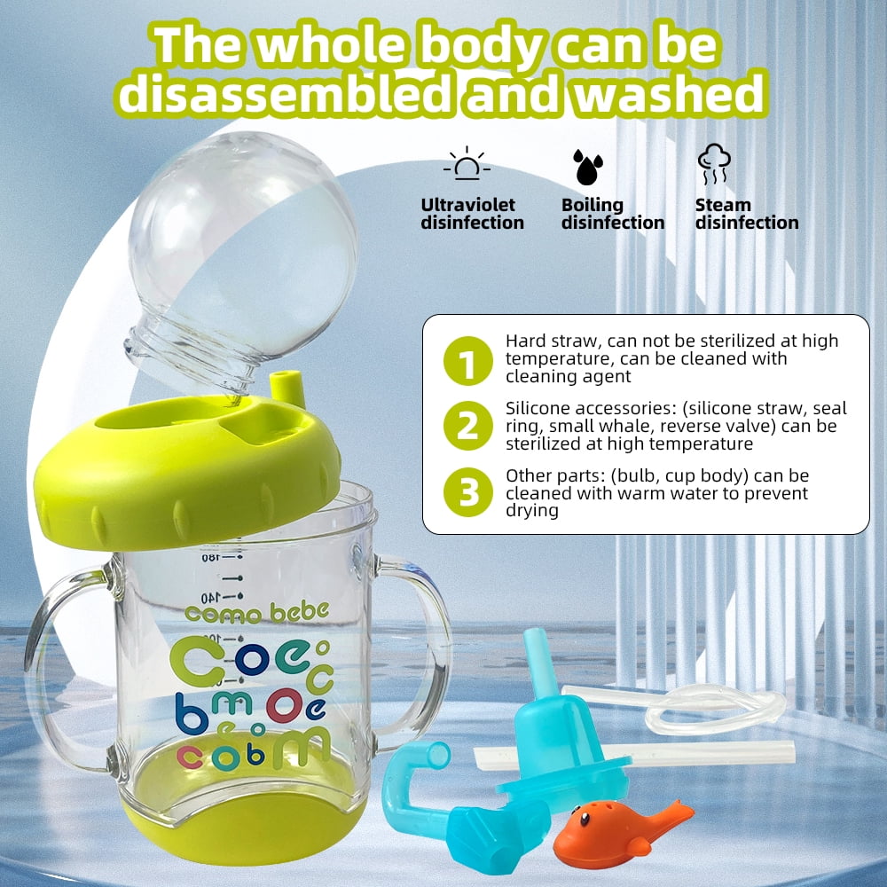 Sippy Cup with Straw Spill Proof Weighted Straw Cup for Toddlers with Handles Whale Squirt Water Cup for Baby Drinking Tritan Water Bottle BPA Free Trainer Sippy Cups for 1+ Year Old(7.7oz)