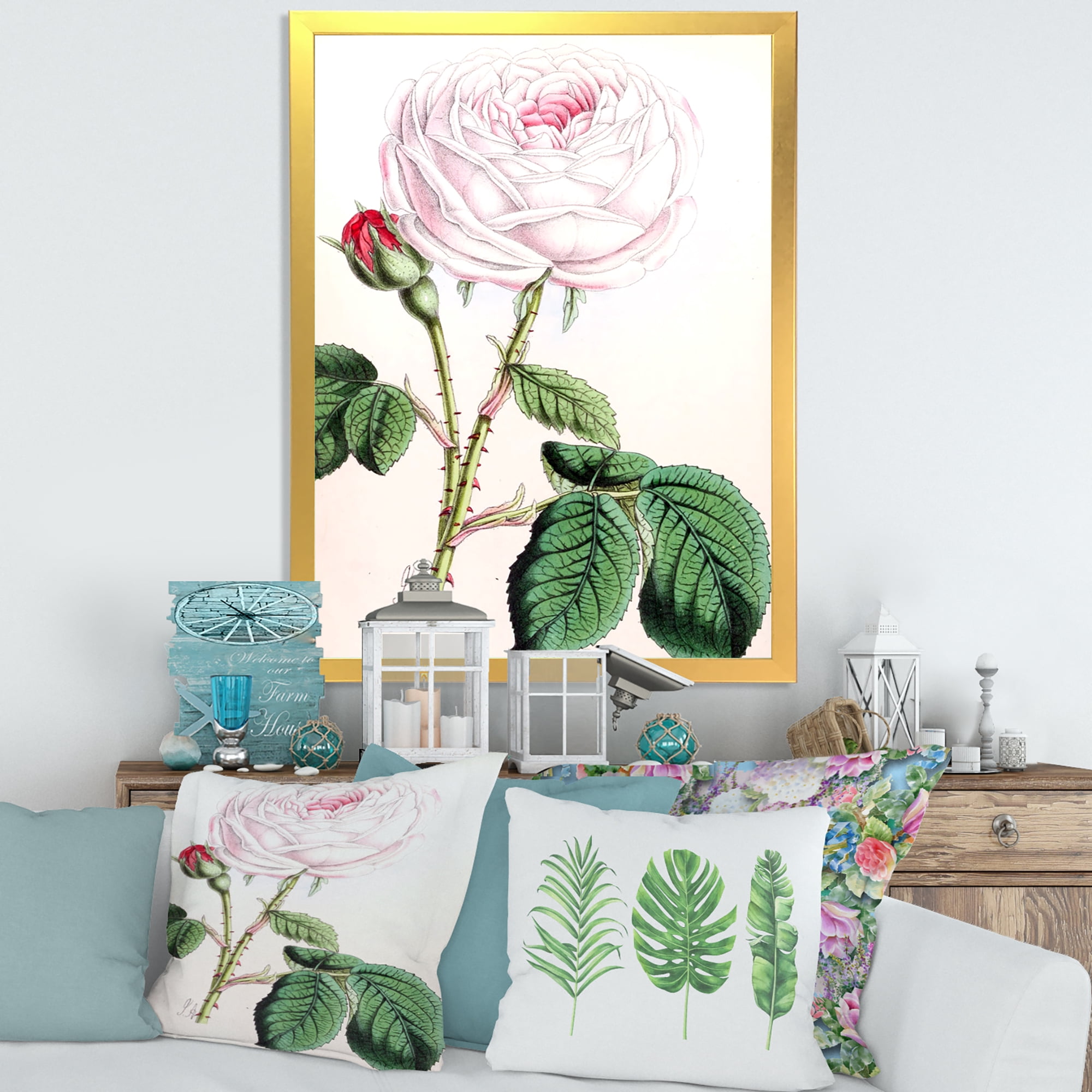 Designart 'Ancient Pink Flower' Traditional Framed Art Print