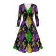 thumbnail image 2 of Jinhomg Mardi Gras Dress for Women Party 2025 Funny Carnival Themed Masks Print Dresses Lightweight Casual V-Neck Midi Dress Holiday Party Wear Fall Saving Multicolor M, 2 of 5