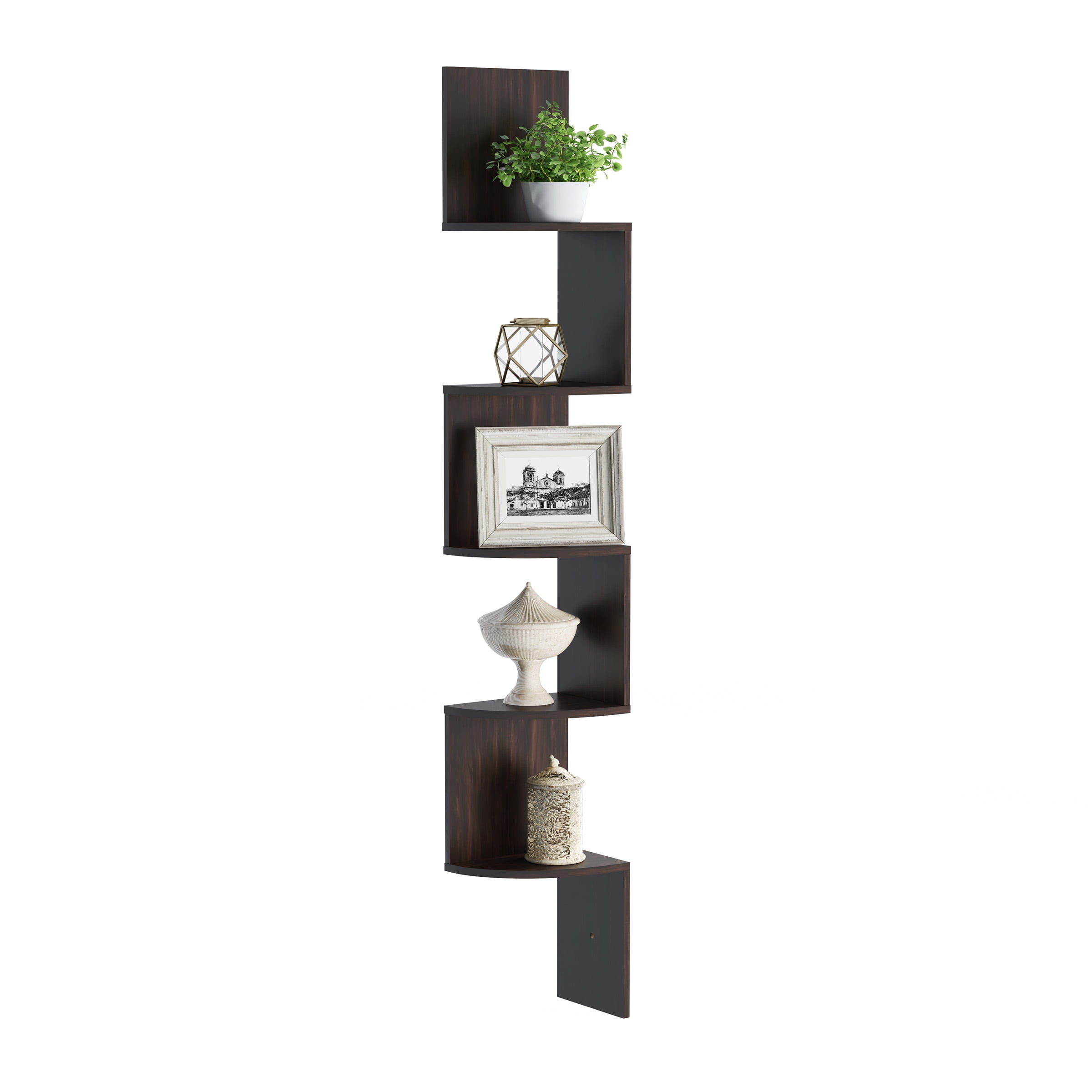Floating Corner Shelf 5 Tier Wall Shelves With Brackets To Display Decor Books Photos More Hardware Included By Lavish Home Dark Brown Com - Dark Brown Floating Wall Shelves