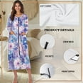 thumbnail image 6 of Xoenoiee Watercolor Floral Print Women Zipper Robe Long Housecoat Zip Up Bathrobes Full Length Nightgown Loungewear with Pockets, 3XL, 6 of 7