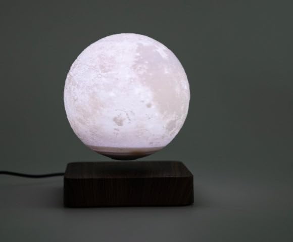 Levitating Moon Lamp with Non-Slip Mat, 3D Printing Magnetic Floating Light, LED 3 Light Colors, Spinning Moon Night Light for Home, Bedroom, Office Decor & Lighting