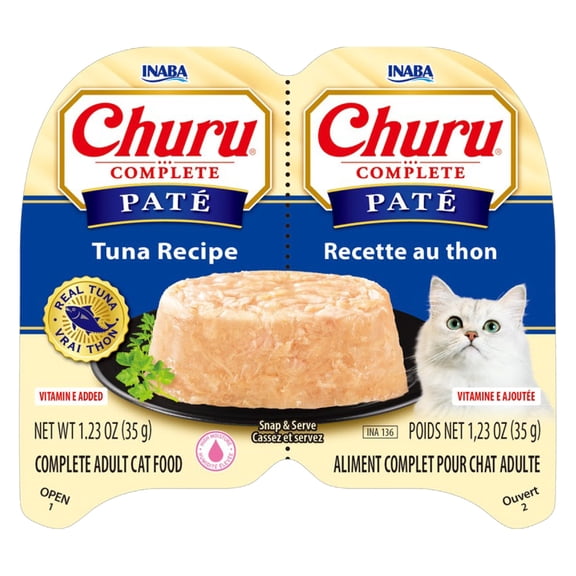 INABA Churu Complete Pate Wet Cat Food with Fish Oil, 1.23oz. per Serving, 2 Servings, Tuna Recipe