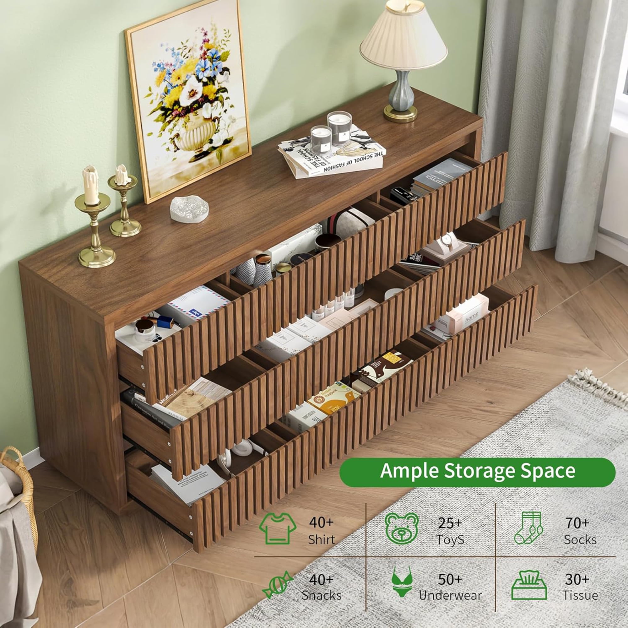 Fiogmub 9 Drawer Dresser for Bedroom, Wide Chest of Drawers TV Stand, Clothes Storage Cabinet Organizer for Living Room, Walnut