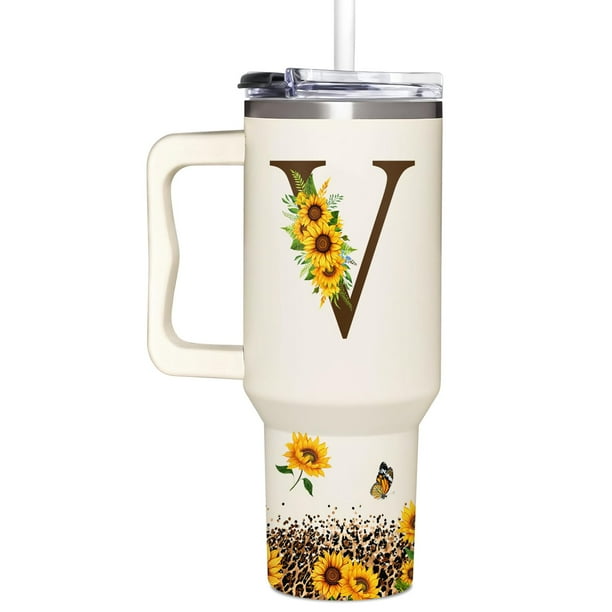 Vaso SUFAVN con diseño de girasoles con monograma, 1,2 L, para mujer