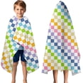 thumbnail image 3 of Pastel Color Checkered Pattern Hooded Bath Towel，50"x30" for Ages 3 To 12 Kids, Quick Dry Lightweight Soft Microfiber Hood Beach Towel Cover Up for Kids, 3 of 7