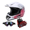 Oumurs DOT Helmet Youth Kids Child, Pink Butterfly Patterns ATV Motocross Helmet Off-Road Dirt Bike Motorcycle Helmet, DOT Approved, Helmet+Goggles+Gloves, S/M/L/XL