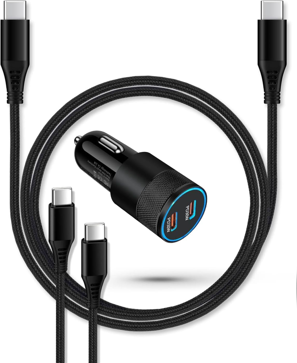 RGHJAR-Super Fast Car Charger for Samsung Galaxy A17, 60w Dual-Port USB-C Car Charger Cigarette Lighter Adapter + Pd Typec to C Cable for Galaxy S26 Ultra S25 S24 S23 iPhone 17e 17 16e 16 Pro Max USB