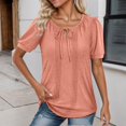 thumbnail image 2 of MIXUE Womens Summer Tops Solid Color V Neck Short Sleeve Boho Tunics T-shirts Holiday Wear,Pink,XL, 2 of 7