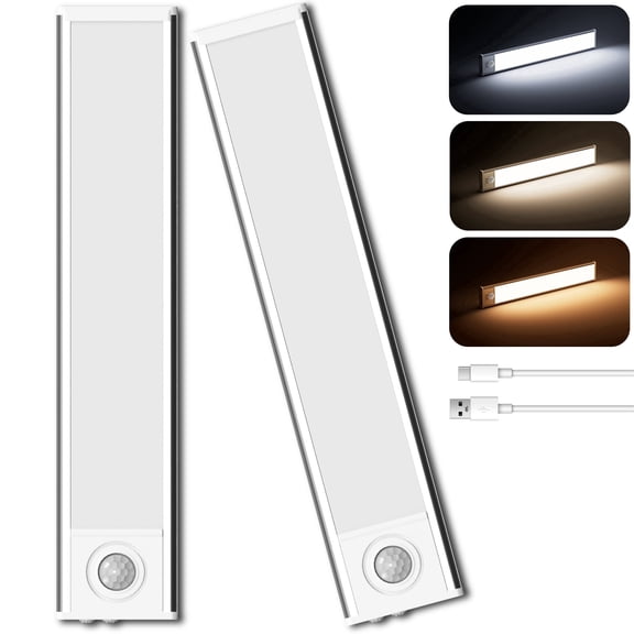 GUPUP Under Cabinet Light, 34 LED Motion Sensor Light, Dimmable Rechargeable Closet Lighting Kit with Magnetic for Kitchen Wardrobe Stairs, 2 Pack