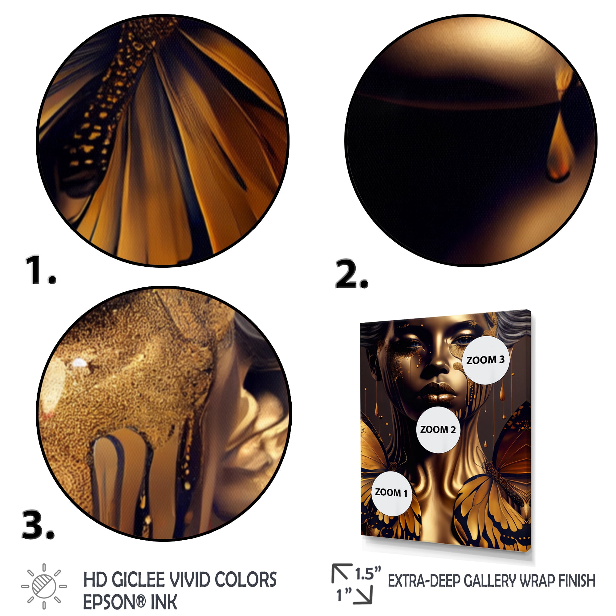 Designart Attractive Woman With Gold Butterflies IV Canvas Wall Art