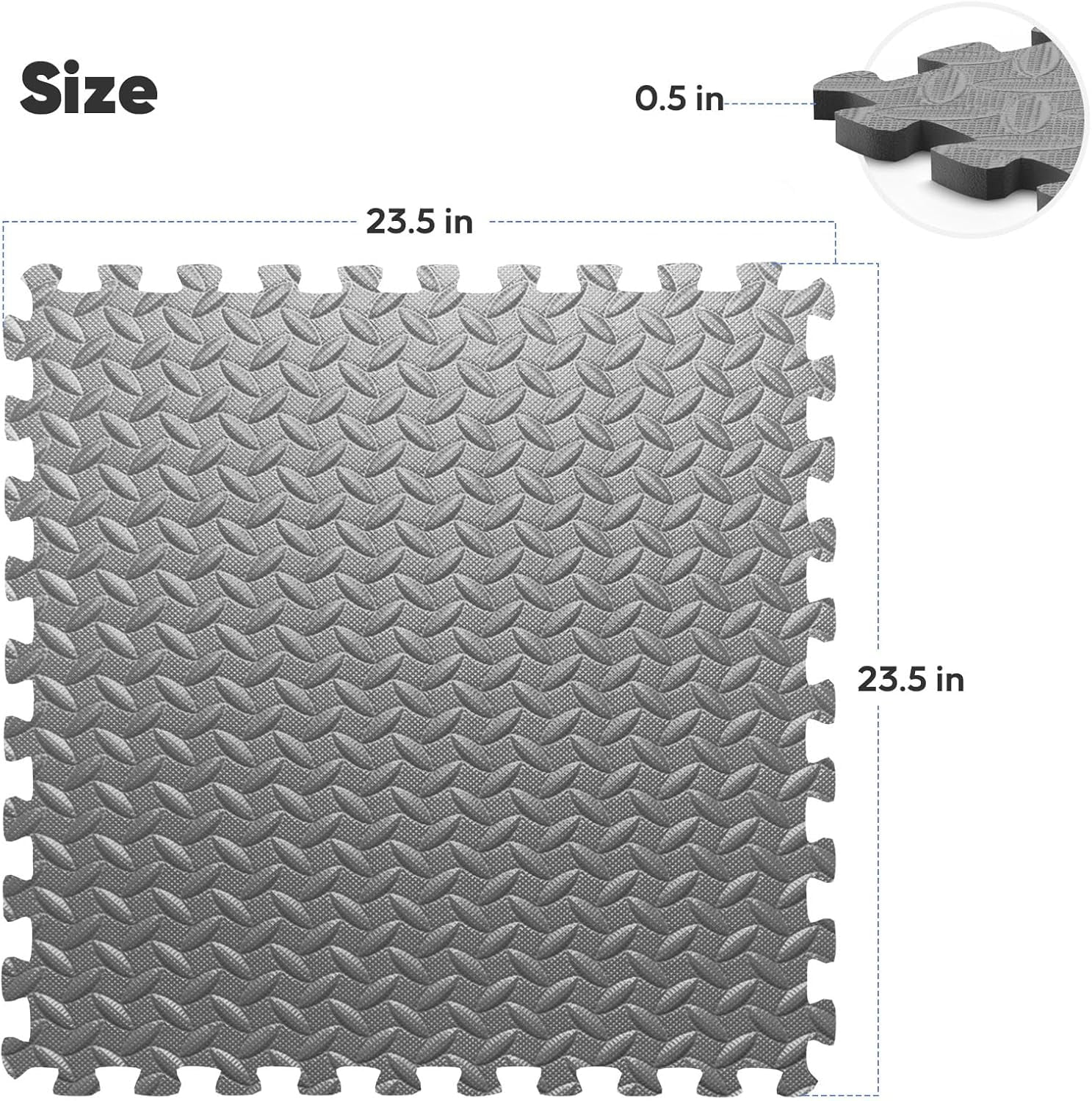 Home Gym Mat, Puzzle Exercise Mat, EVA Interlocking Foam Floor Tiles for Home Workout Equipment and Kids' Play Areas - Grey, 24 in x 24 in x ½ in - 12 Tiles (Grey, 12 Pack, 48 SQ FT)