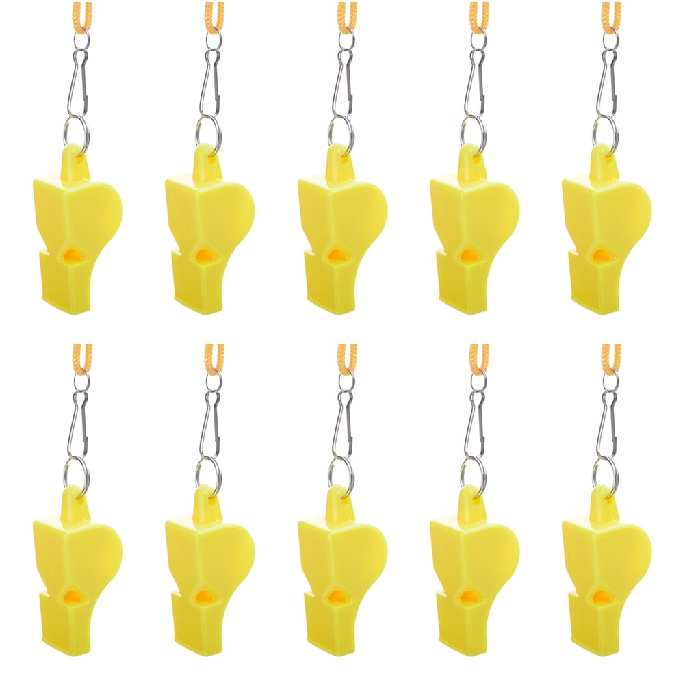 GOGO 100 Pcs Yellow Whistles with Lanyard, Plastic PeaLess Sports