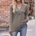 thumbnail image 2 of Bowake Femmes Tunique d'Automne Tops V Cou Bouton Manches Longues Chemisier de Base Décontracté Dames Confortables Lâches Tee, 2 of 6