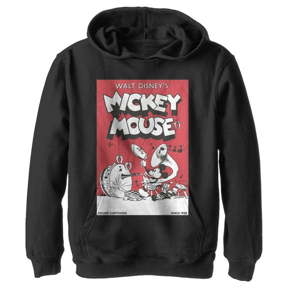 Boy's Mickey & Friends Mickey Mouse One Man Band Pull Over Hoodie Black Large