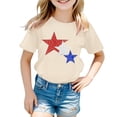 thumbnail image 4 of MIXUE Girls Tops & T-Shirts Kids Summer Fourth Of July Independence Day Star Print Round Neck Short Sleeve Casual Party Tee Shirts Sportwear,Yellow,6-7 Years, 4 of 4