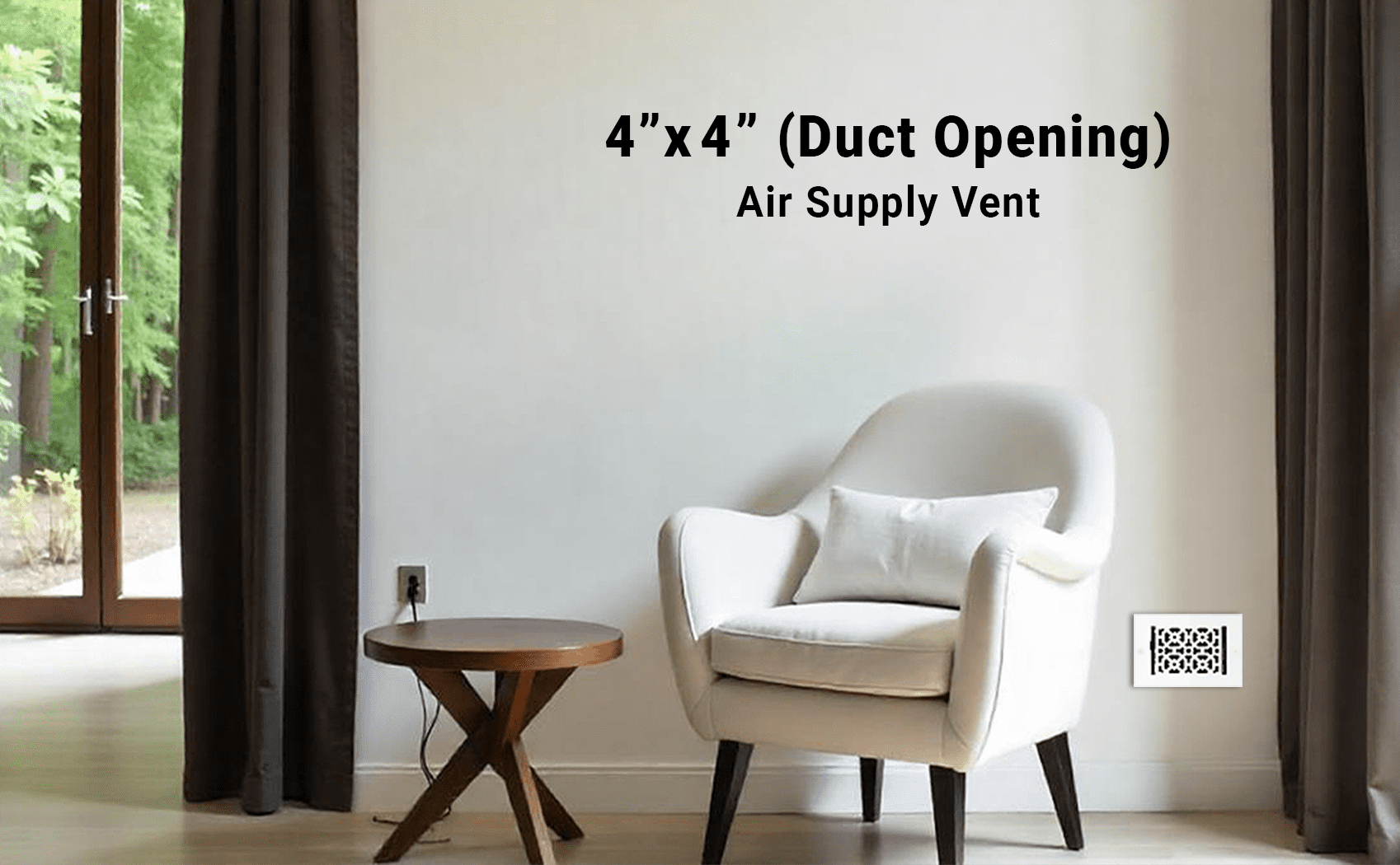 Achtek Air Supply Vent 4"x 4" Duct Opening (Overall 5-1/2"x 5-3/4") Solid Cast Aluminum Register Cover | Powder Coated