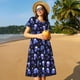 thumbnail image 4 of Fotbe Skull flower leaf purple Vestido Largo de Moda para Mujer, Vestido Tipo Camiseta con Manga Corta y Estilo Casual a Rayas y Bloques de Color, 4 of 6