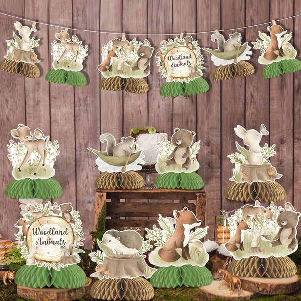 3D Woodland Animals Honeycomb Centerpieces Set Of 8 - Fox, Owl, Deer, Bear For Baby Shower & Birthday Decor