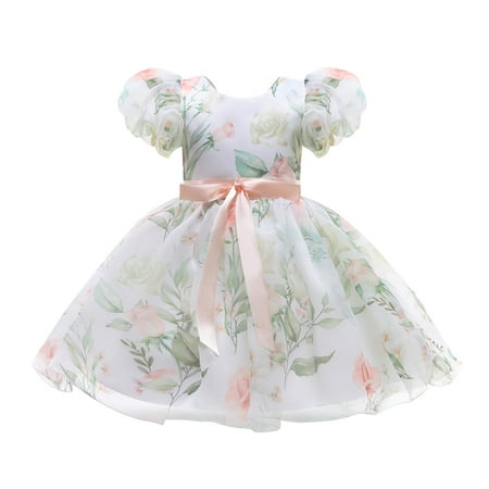 

Girls Fashion Dresses 28Y Clothes Print Tulle Bubble Girls Sleeve Patchwork Kids Dress Toddler Princess Party Girls Dresses