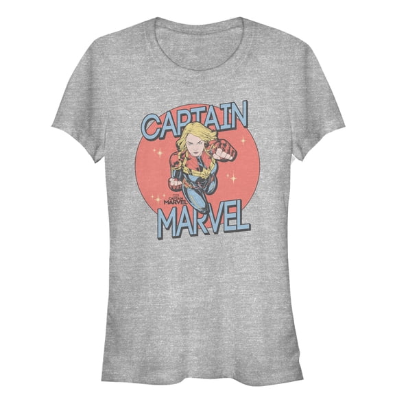Junior's Marvel Captain Marvel Vintage Star Circle  Graphic Tee Athletic Heather X Large