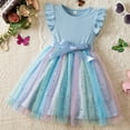 thumbnail image 2 of Fozruso Girls Basic Dress Toddler Children Girls Fly Sleeve Prints Bowknot Dresses Mesh Dress Clothes Sizes 6-12 Months, 2 of 6