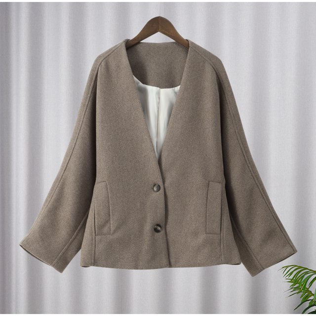 Abrigos de lana para mujer, Chaqueta corta holgada e informal, con doble botonadura y cuello levantado, para oficina, otoño e invierno, 2024