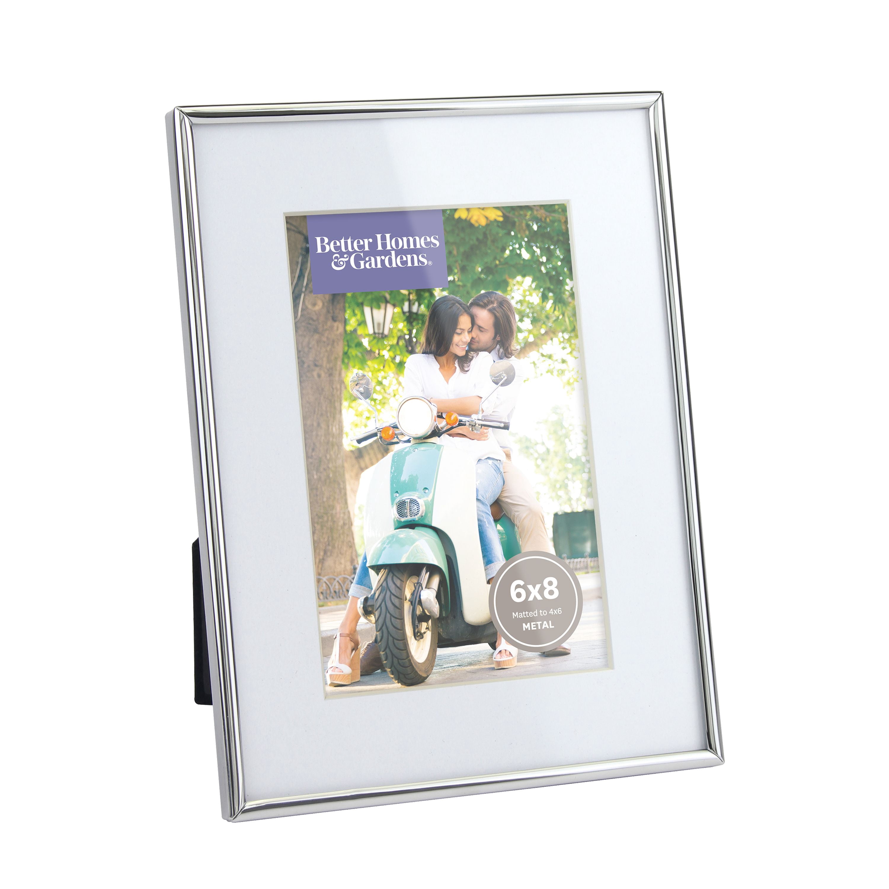 Better Homes & Gardens Rectangle Metal Single Picture Frame, Silver, 6 x 8, Matted for 4 x 6 Photo