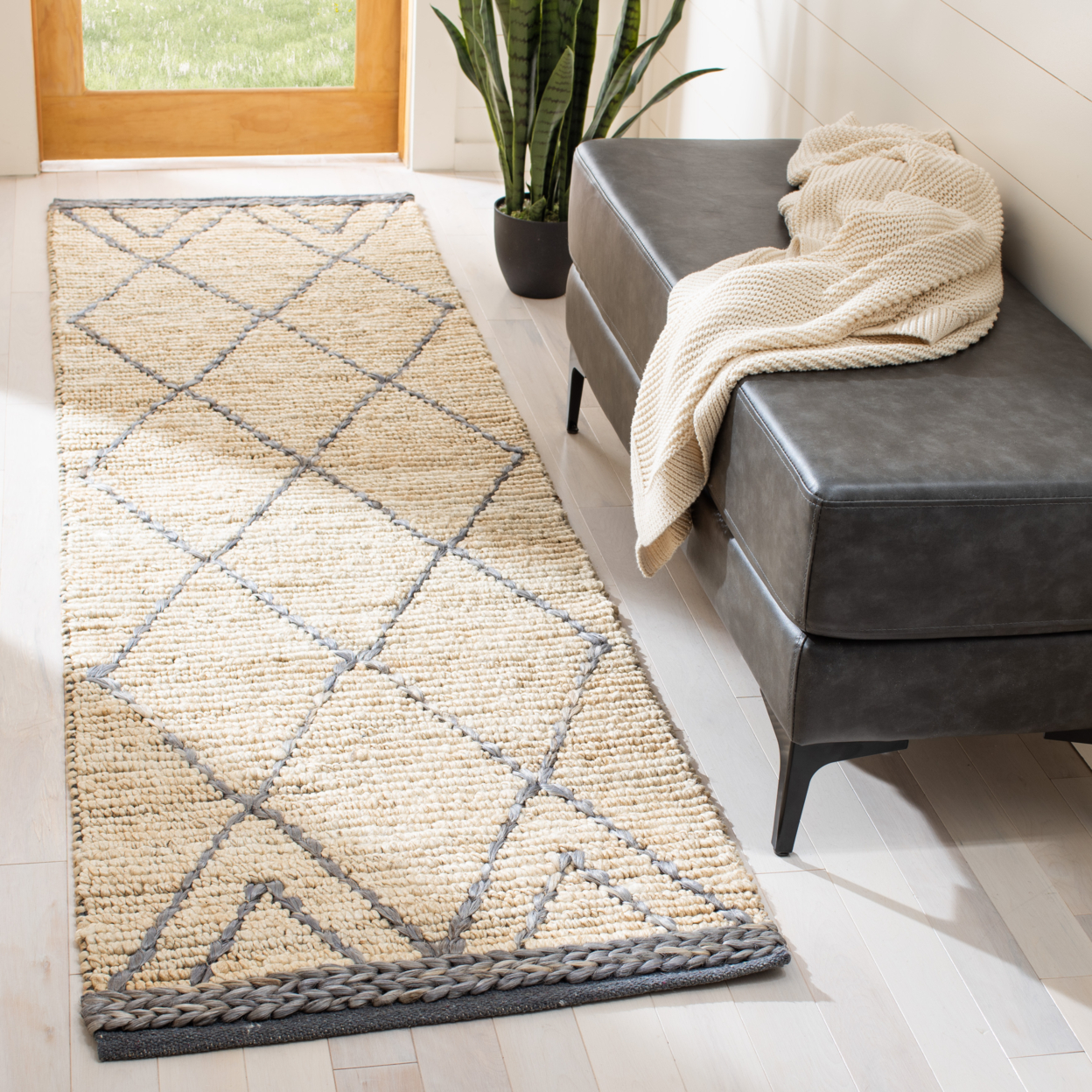 SAFAVIEH Natural Fiber Comhgham Geometric Area Rug, Natural/Grey, 5' x 8'