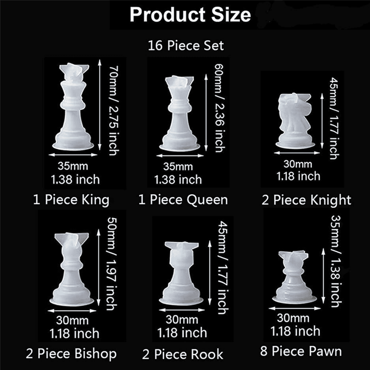 6X Chess Mold for Resin Silicone Chess Resin Mold Chess Crystal Epoxy Casting for DIY Crafts Making Birthday Gift