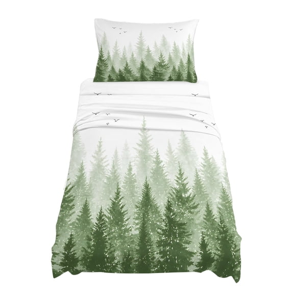 Twin Size Pine Trees Forest Sheet Sets Green Ombre Watercolor Nature Landscape Soft Breathable Microfiber Bed Sheets Deep Pockets 4 Piece Bed Sheets Set, 1 Fitted Sheet, 1 Flat Sheet & 1 Pillowcases